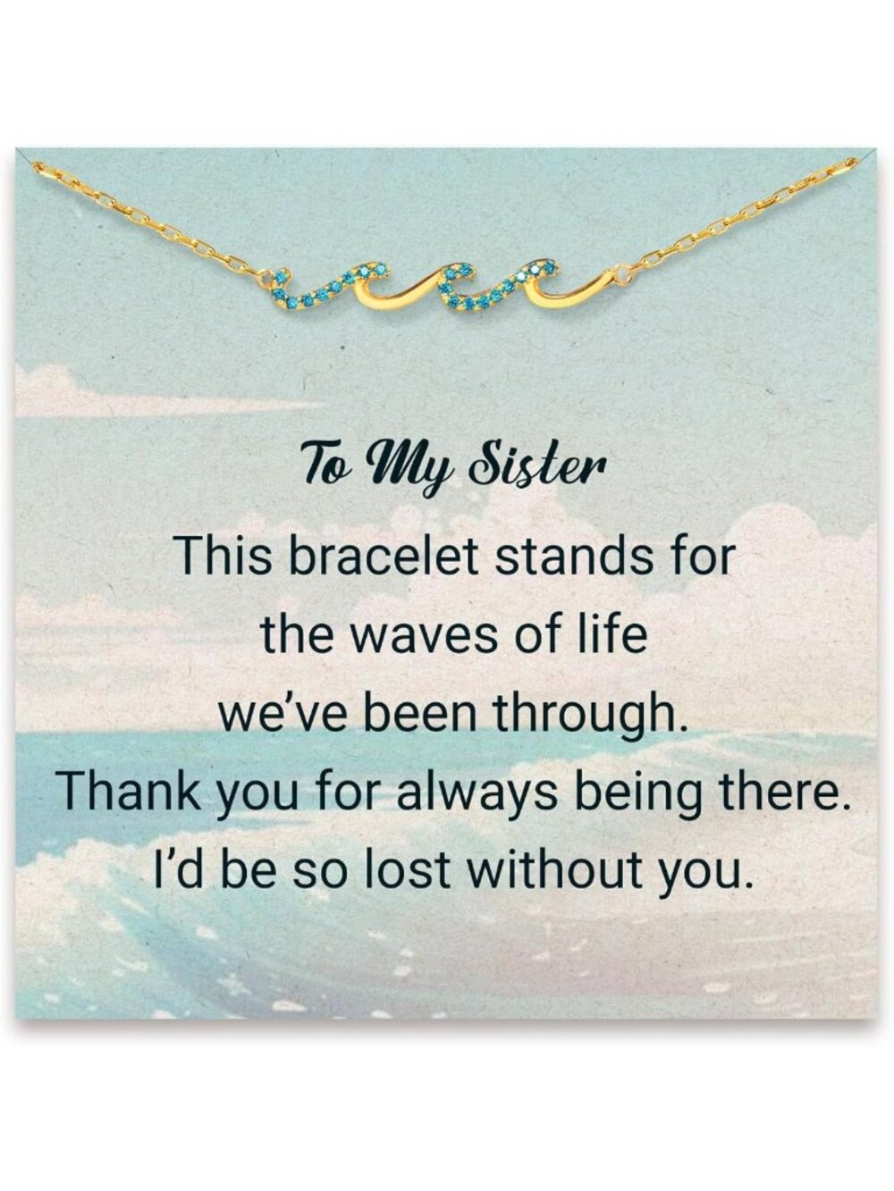 Meaningful Sister Bracelet Gift, Wave & Cross Design, Perfect Birthday Jewelry